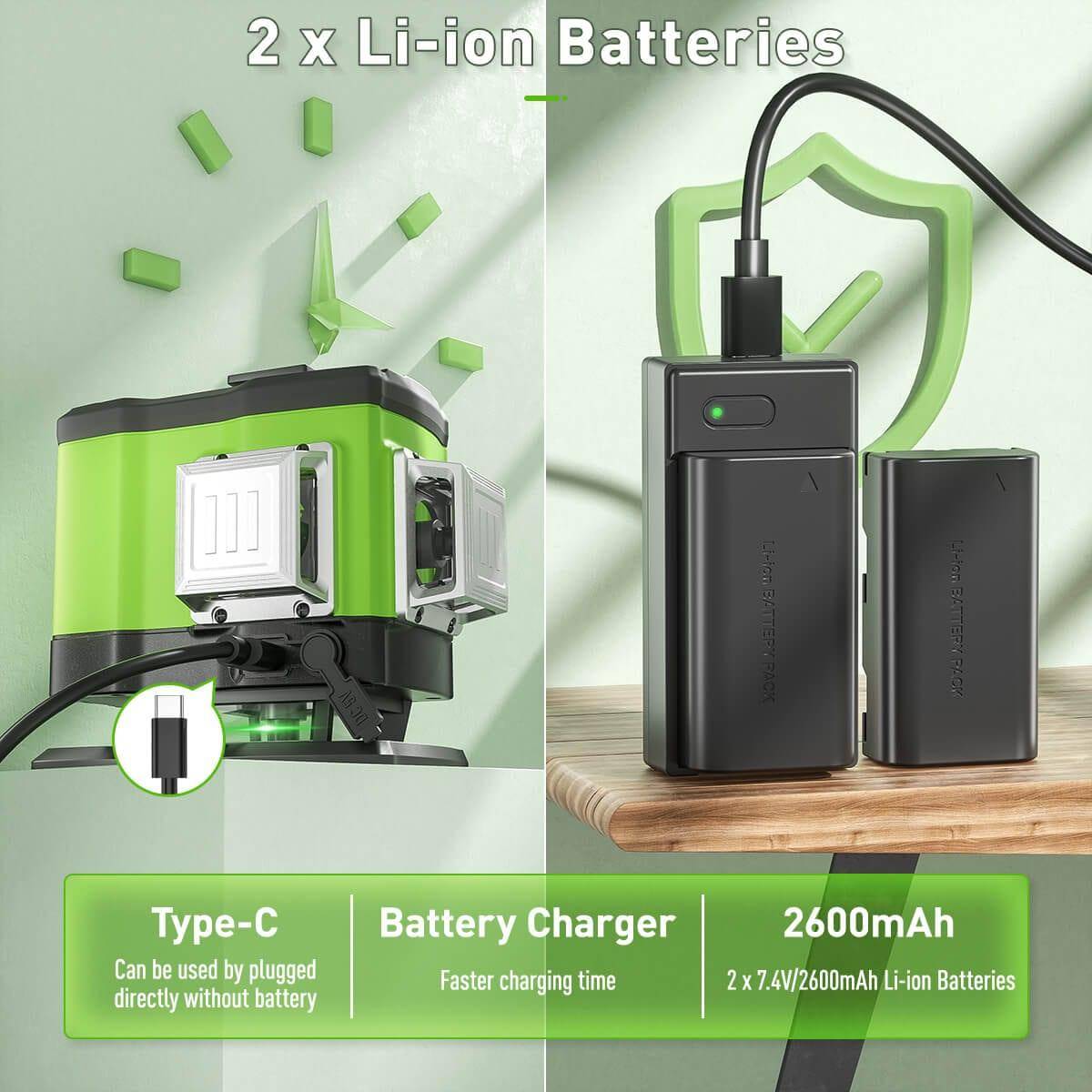 Huepar 503DG - 3x360 Green Beam Self-leveling Cross Line with Hard Carry Case - HUEPAR UK