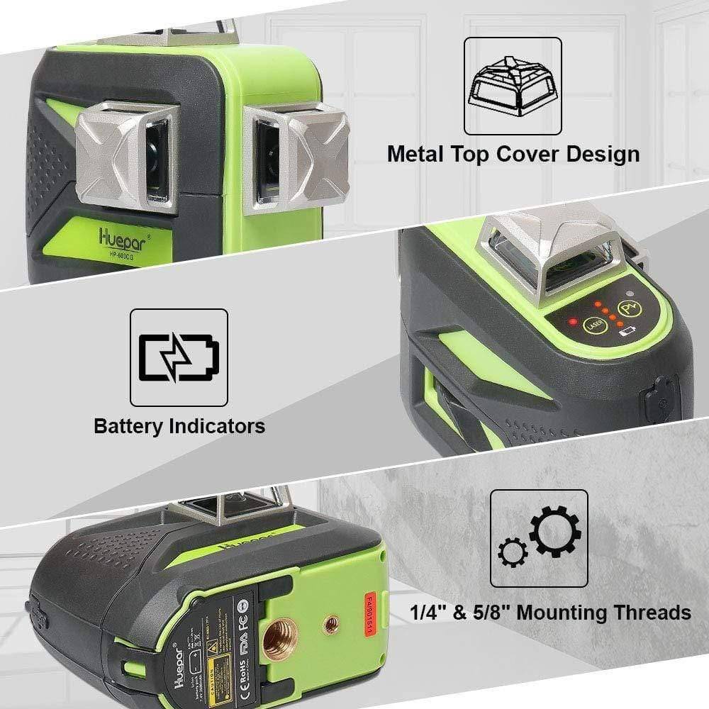 Huepar 603CG - 3D Green Beam Self-Leveling 3 X 360° Laser Level - HUEPAR UK