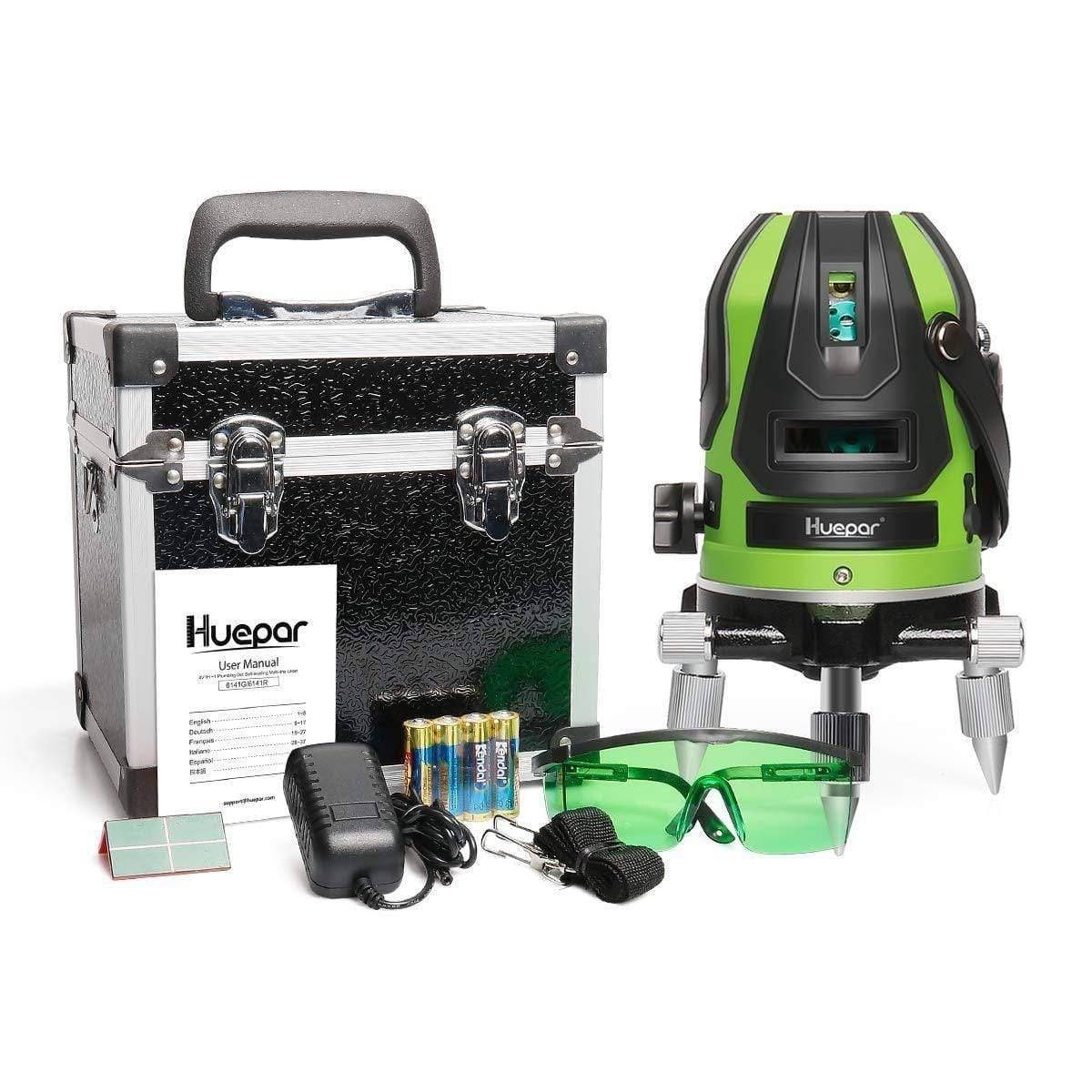 Huepar 6141G - Green Beam Multi Line Laser Level with Four Vertical and One Horizontal Lines with Down Plumb Dot - HUEPAR UK