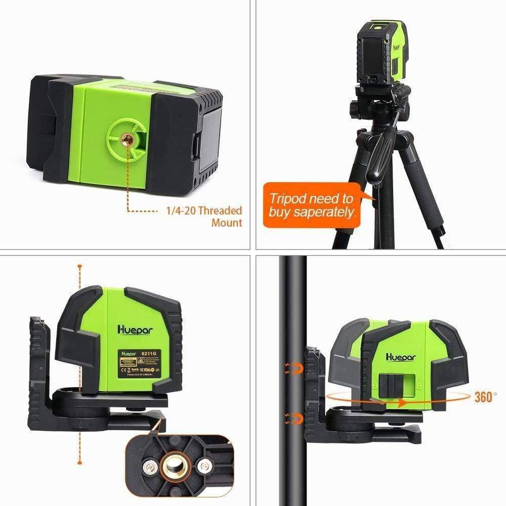 Huepar 8211G - Professional Green Cross Line Laser Level with 2 Plumb Dots - HUEPAR UK