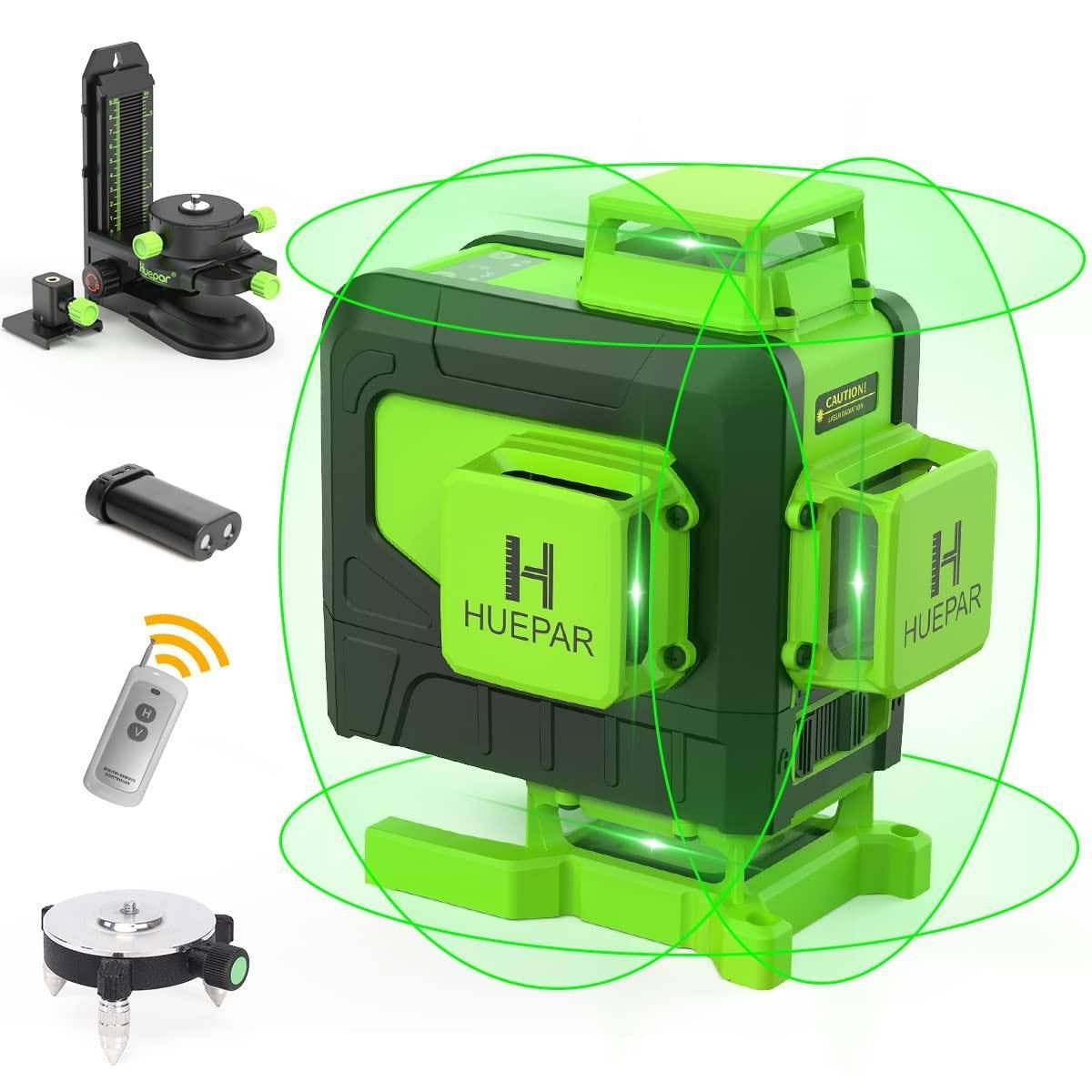 Huepar P04CG - 4x360° Laser Level Self Leveling 4D Green Beam Bluetooth  Connectivity Laser Tool