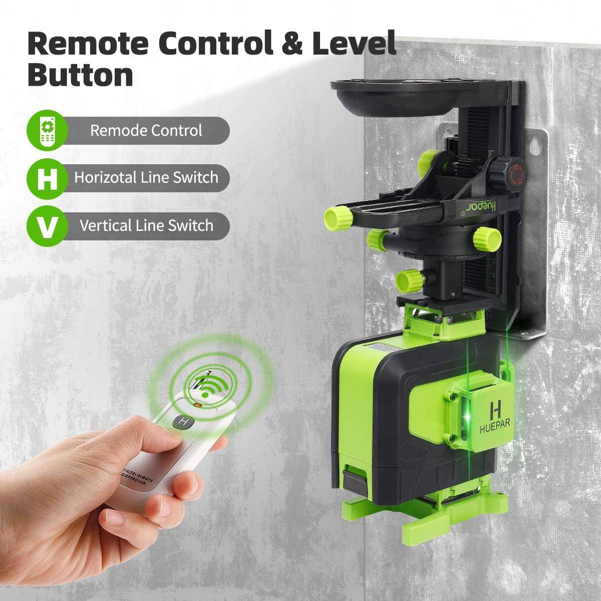 Huepar 904DG - 4x360° Green Cross Line Floor Laser Tool with Remote Control & magnetic Bracket - HUEPAR UK