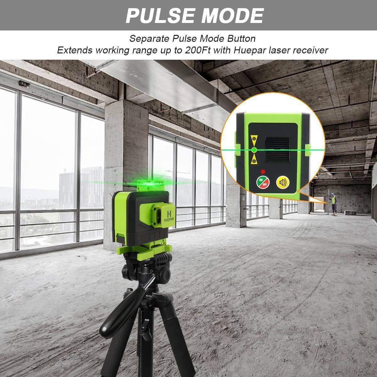 Huepar 904DG - 4x360° Green Cross Line Floor Laser Tool with Remote Control & magnetic Bracket - HUEPAR UK