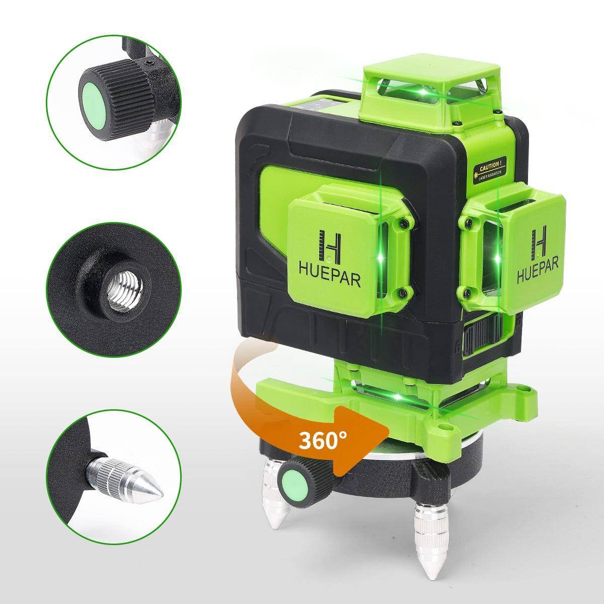 Huepar 904DG - 4x360° Green Cross Line Floor Laser Tool with Remote Control & magnetic Bracket - HUEPAR UK
