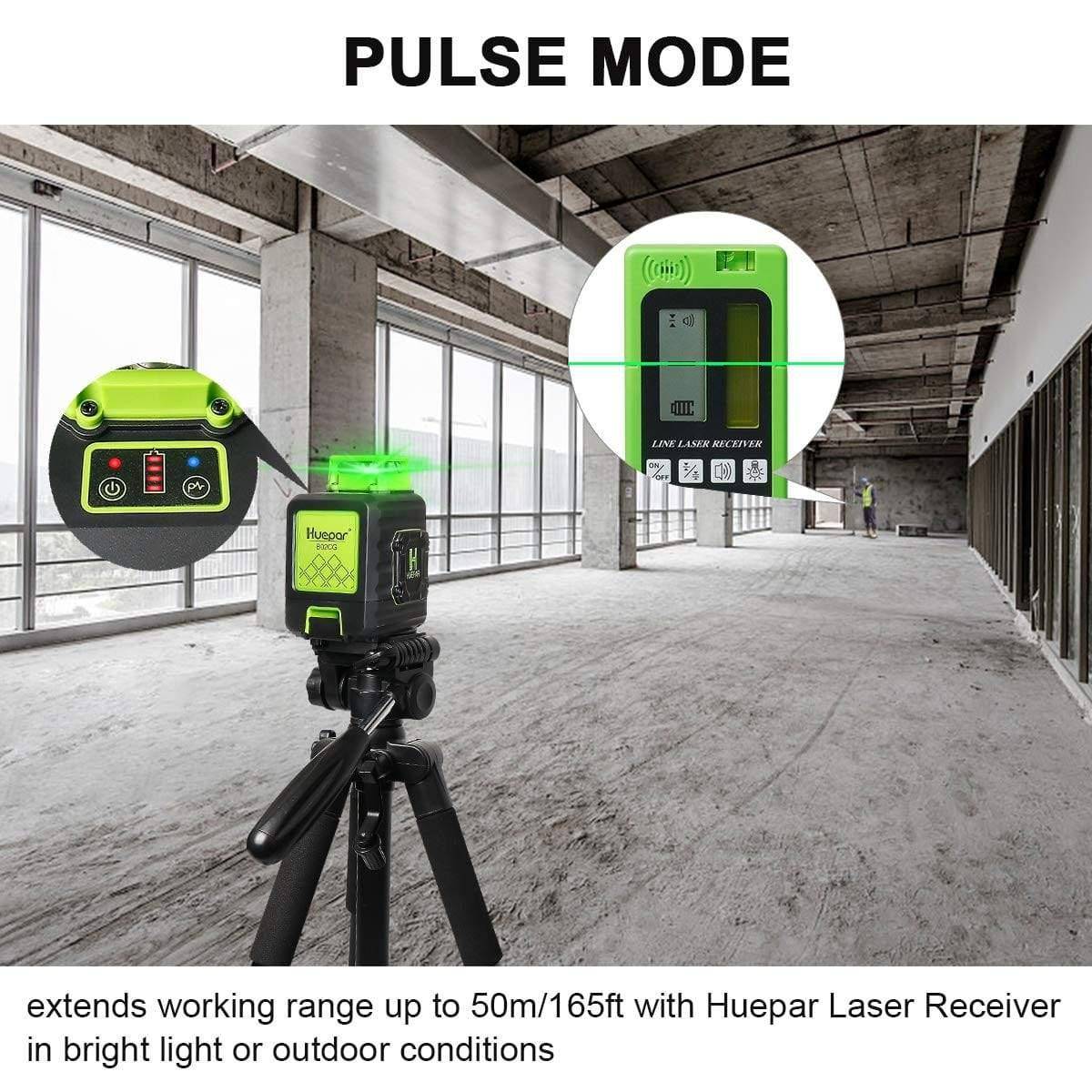 Huepar B02CG - 360° Green Beam Dual Plane Leveling and Alignment Cross Line Self-leveling Laser Level - HUEPAR UK