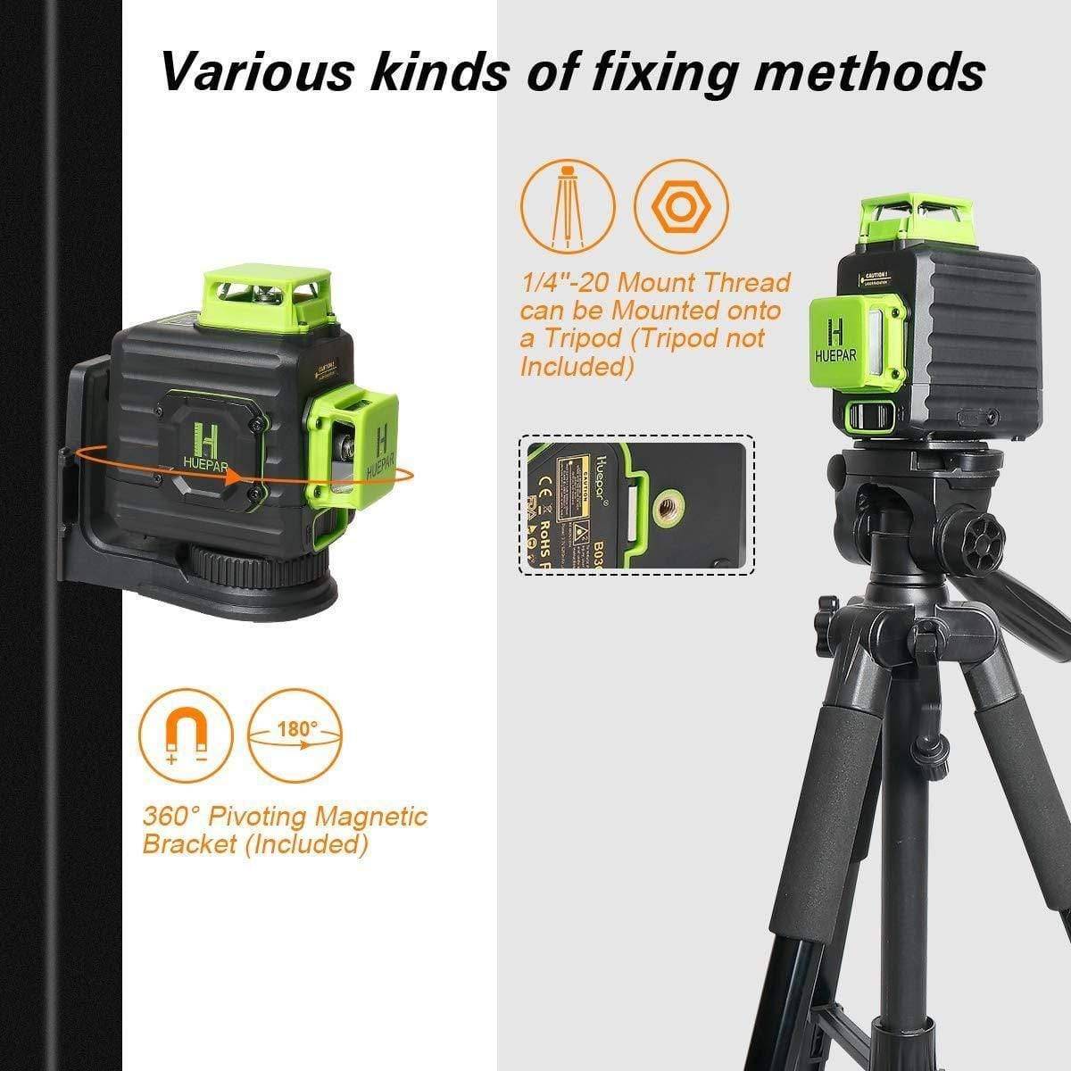 Huepar B02CG - 360° Green Beam Dual Plane Leveling and Alignment Cross Line Self-leveling Laser Level - HUEPAR UK