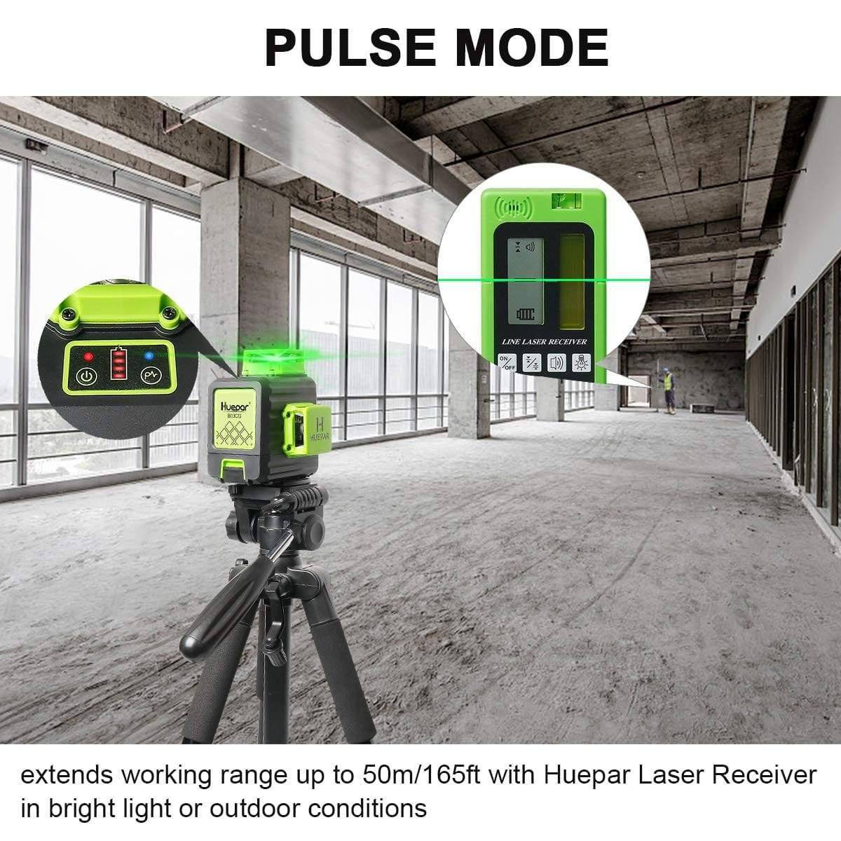 Huepar B03CG Pro - 3 x 360° Green Beam Cross Line Self-leveling Laser Level with Hard Carry Case - HUEPAR UK
