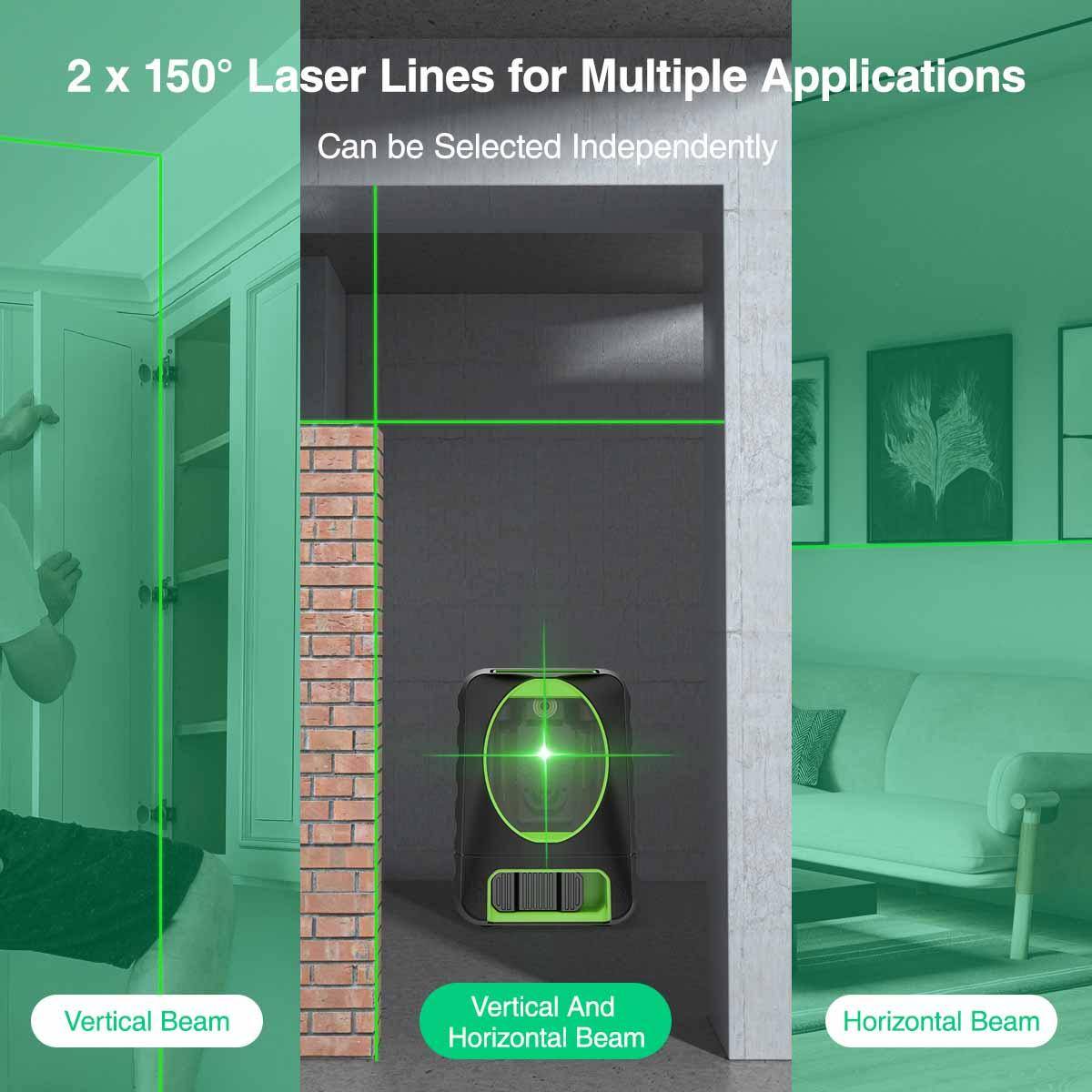 Huepar BOX1G - 45m Outdoor Green Cross Line Self-leveling Laser Level with Vertical Beam Spread Covers of 150° - HUEPAR UK