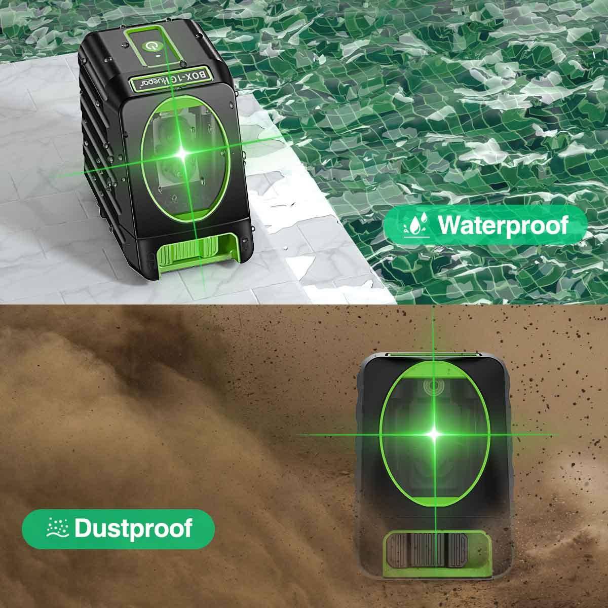 Huepar BOX1G - 45m Outdoor Green Cross Line Self-leveling Laser Level with Vertical Beam Spread Covers of 150° - HUEPAR UK