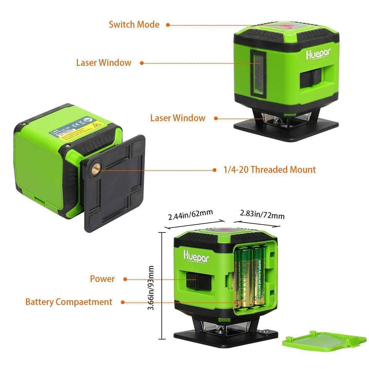 Huepar FL360G - Tiling Floor Laser Level 360 Degree Green Beam Floor Laser Level Tools Installation with Magnetic Bracket - HUEPAR UK