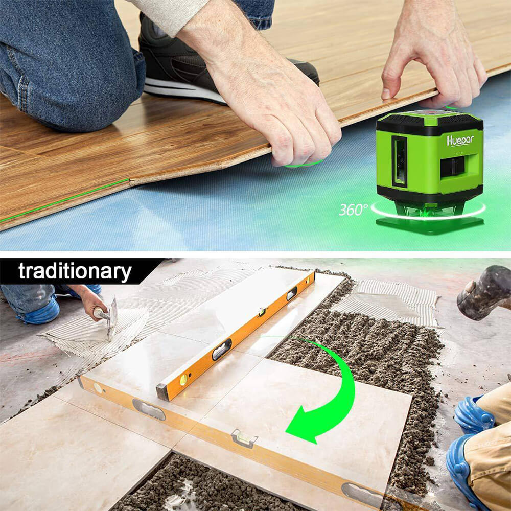 Huepar FL360G - Tiling Floor Laser Level 360 Degree Green Beam Floor Laser Level Tools Installation with Magnetic Bracket - HUEPAR UK