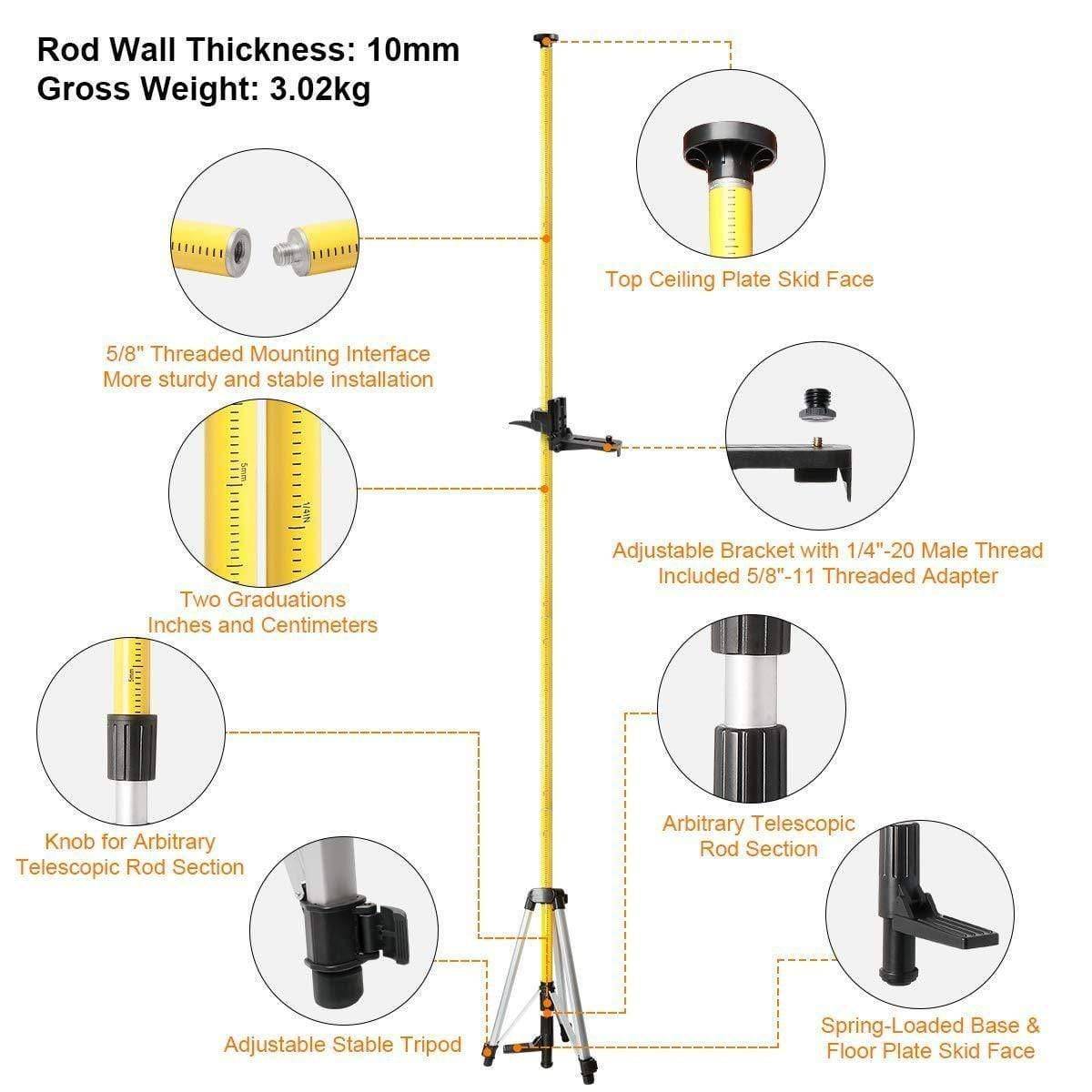 Huepar LP36 - 3.7m Lasers Level Adapter Tripod - HUEPAR UK