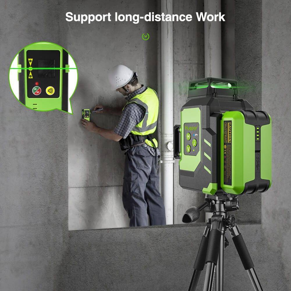 Huepar LS03CG - 3x360°Laser Level with 2 Li-ion Batteries 3D Outdoor Green Cross Line Self Leveling for Construction - HUEPAR UK