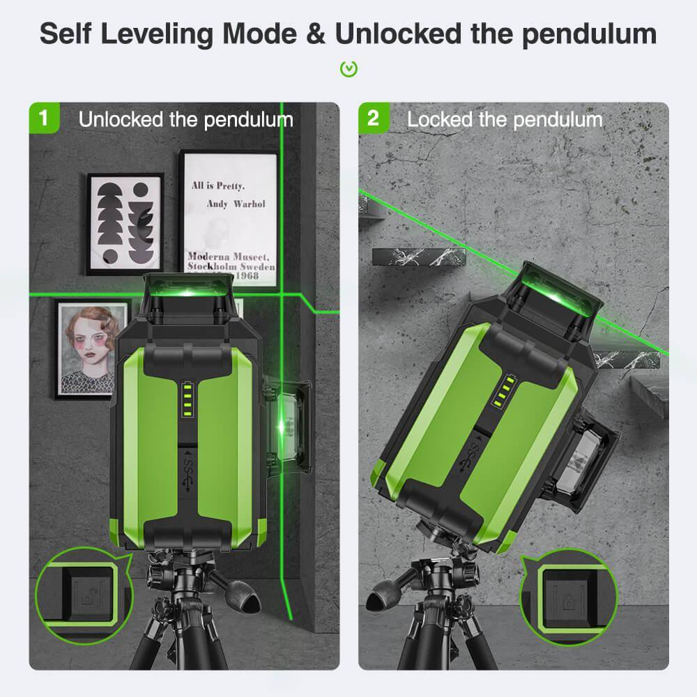 Huepar LS03CG - 3x360°Laser Level with 2 Li-ion Batteries 3D Outdoor Green Cross Line Self Leveling for Construction - HUEPAR UK