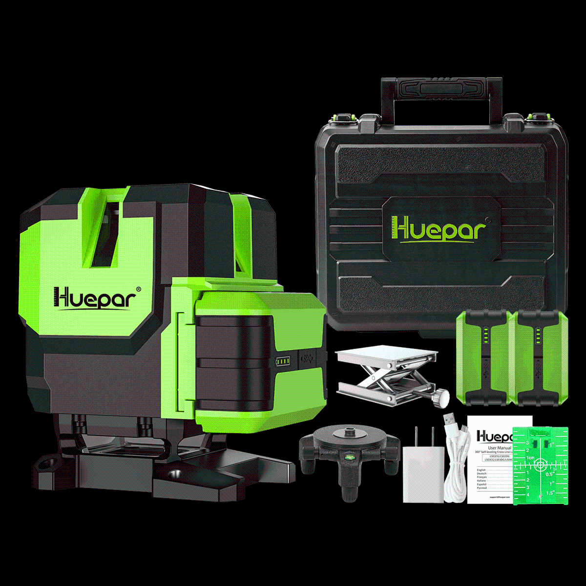 HUEPAR LS41G - Green Cross Line Self-leveling Multi-Line Laser Level-Four Vertical and One 360° Horizontal Lines with Plumb Dot - HUEPAR UK