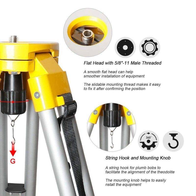 Huepar M3Y - Aluminum Flat Head Heavy Duty Tripod 1.65m / 65" with 5/8"-11 Male Thread - HUEPAR UK