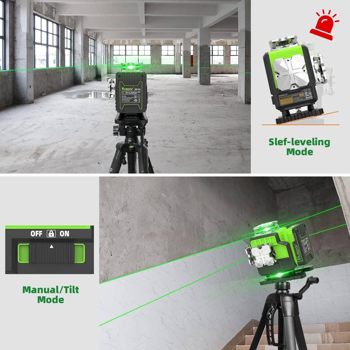 Huepar P04CG - 4x360° Laser Level Self Leveling 4D Green Beam Bluetooth Connectivity Laser Tool - HUEPAR UK