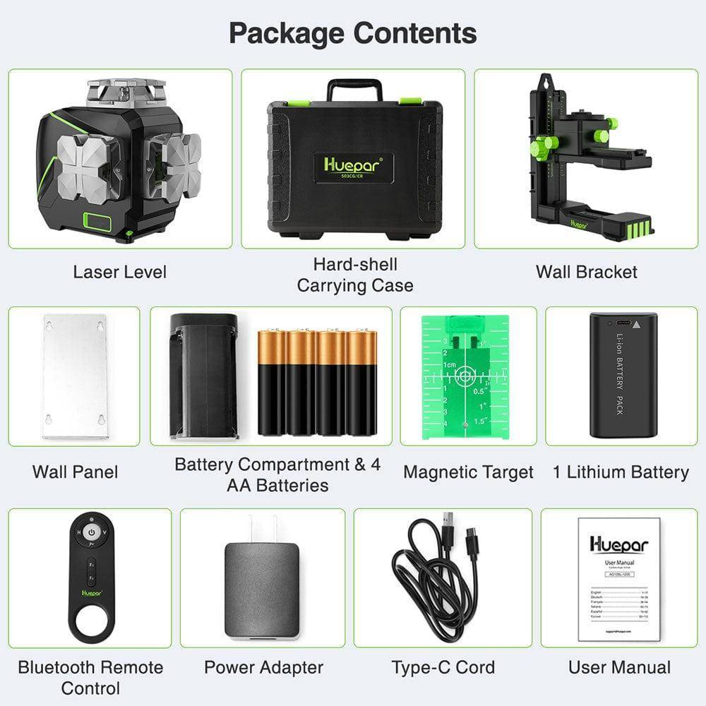 Huepar S03CG/S03DG - 12 Lines 3D Self-Leveling Laser Level with LCD Screen Bluetooth Connected - HUEPAR UK
