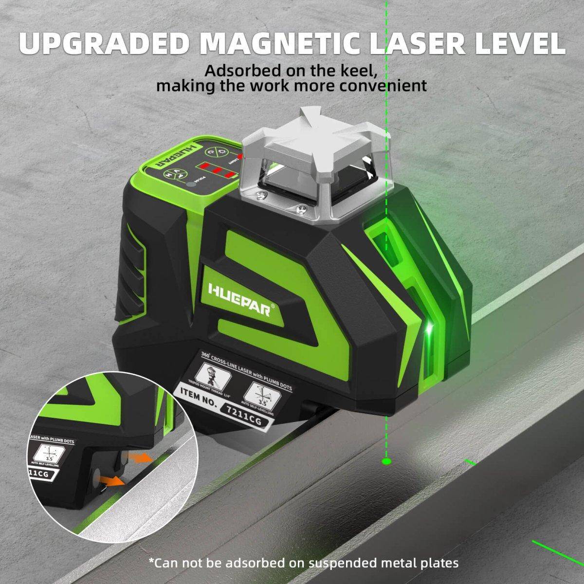 Huepar 7211CG - Self-Leveling Green Laser Level Cross Line with 2 Plumb Dots Laser Tool - HUEPAR UK