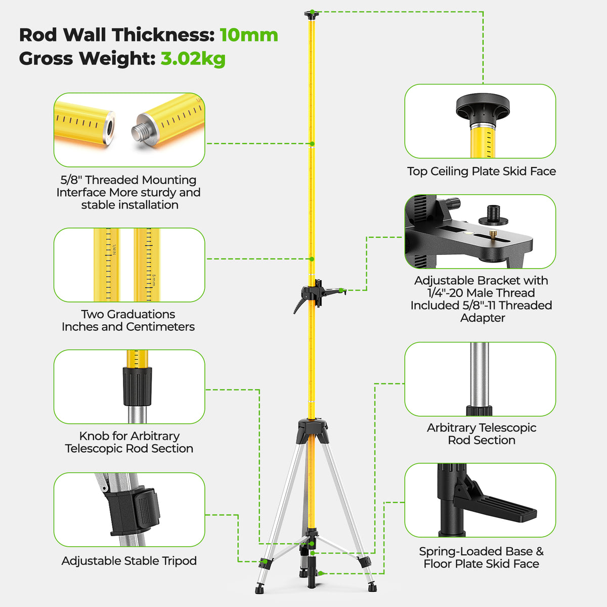 Huepar LP36 - 3.7m Lasers Level Adapter Tripod