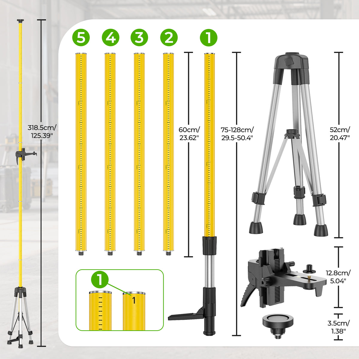 Huepar LP36 - 3.7m Lasers Level Adapter Tripod