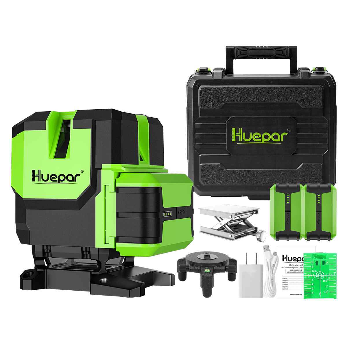 HUEPAR LS41G - Green Cross Line Self-leveling Multi-Line Laser Level-Four Vertical and One 360° Horizontal Lines with Plumb Dot