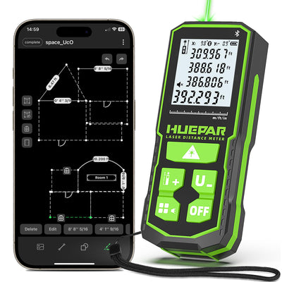 Huepar S120G-BT Bluetooth Laser Distance Meter (120m/395ft, ±1.5mm Accuracy, App Control, Area & Volume)