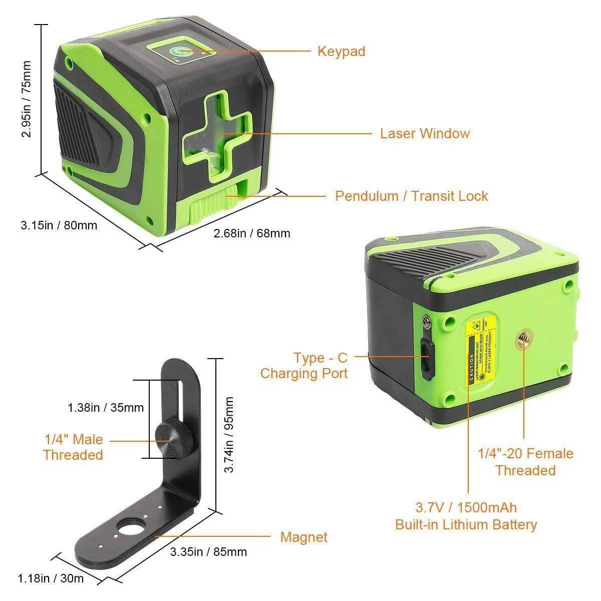 Huepar 5011G - Green Portable Line Laser with Pulse Mode & 360° Magnetic Rotating Base - HUEPAR UK
