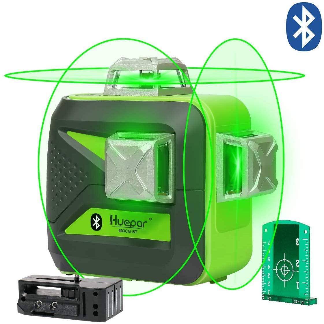 Huepar 603CG-BT - 3 x 360° Green Beam 3D Laser Level with Bluetooth Connectivity - HUEPAR UK