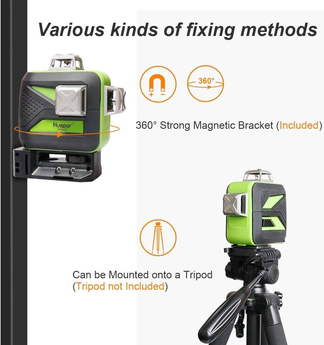 Huepar 603CG-BT - 3 x 360° Green Beam 3D Laser Level with Bluetooth Connectivity - HUEPAR UK