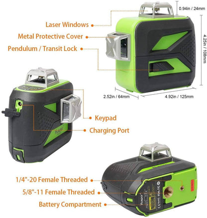 Huepar 603CG-BT - 3 x 360° Green Beam 3D Laser Level with Bluetooth Connectivity - HUEPAR UK