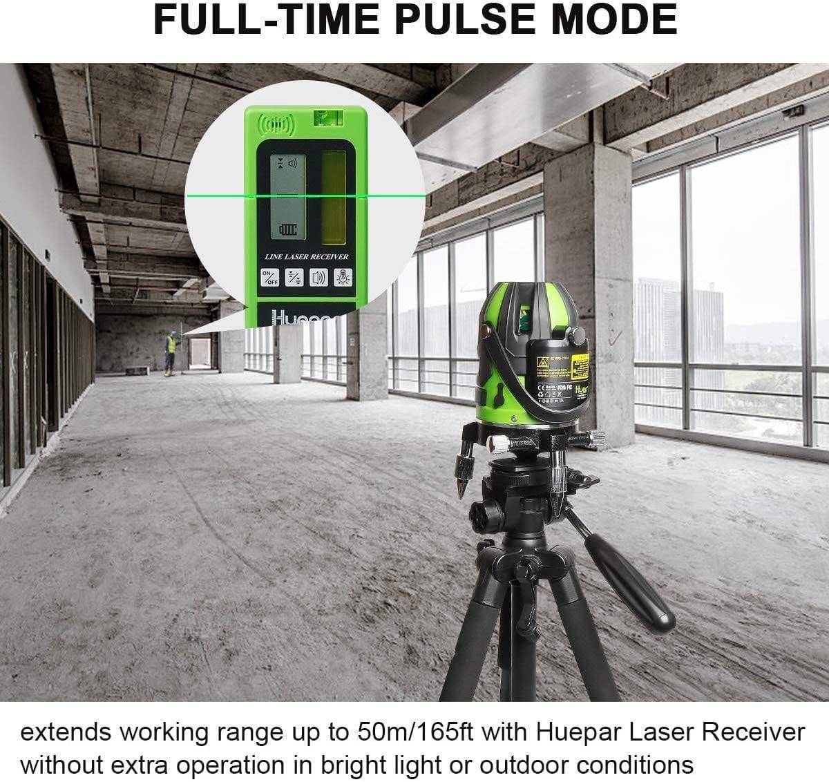 Huepar 6141G - Green Beam Multi Line Laser Level with Four Vertical and One Horizontal Lines with Down Plumb Dot - HUEPAR UK