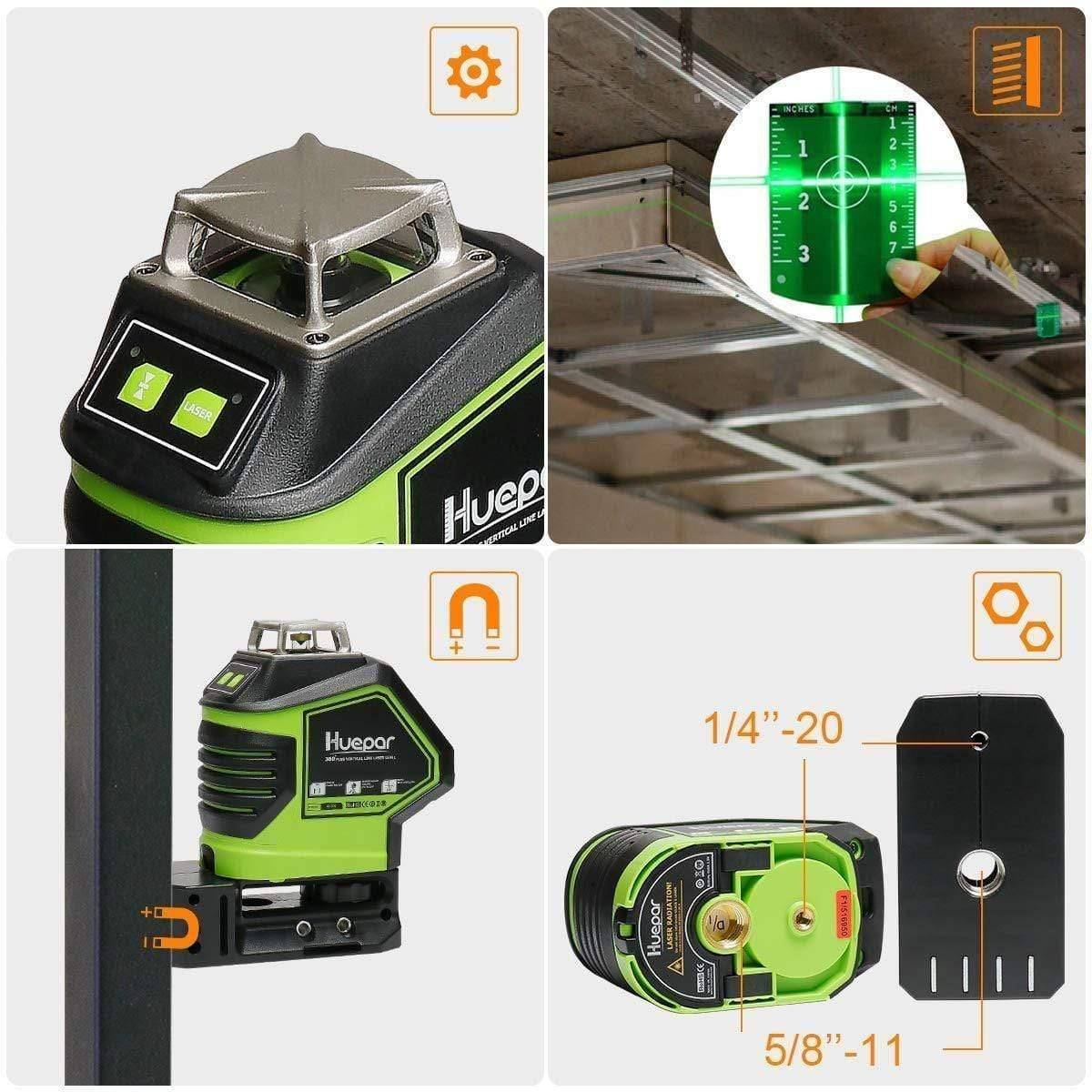 Huepar 621CG - Self-Leveling Green Laser Level Cross Line with 2 Plumb Dots Laser Tool - HUEPAR UK