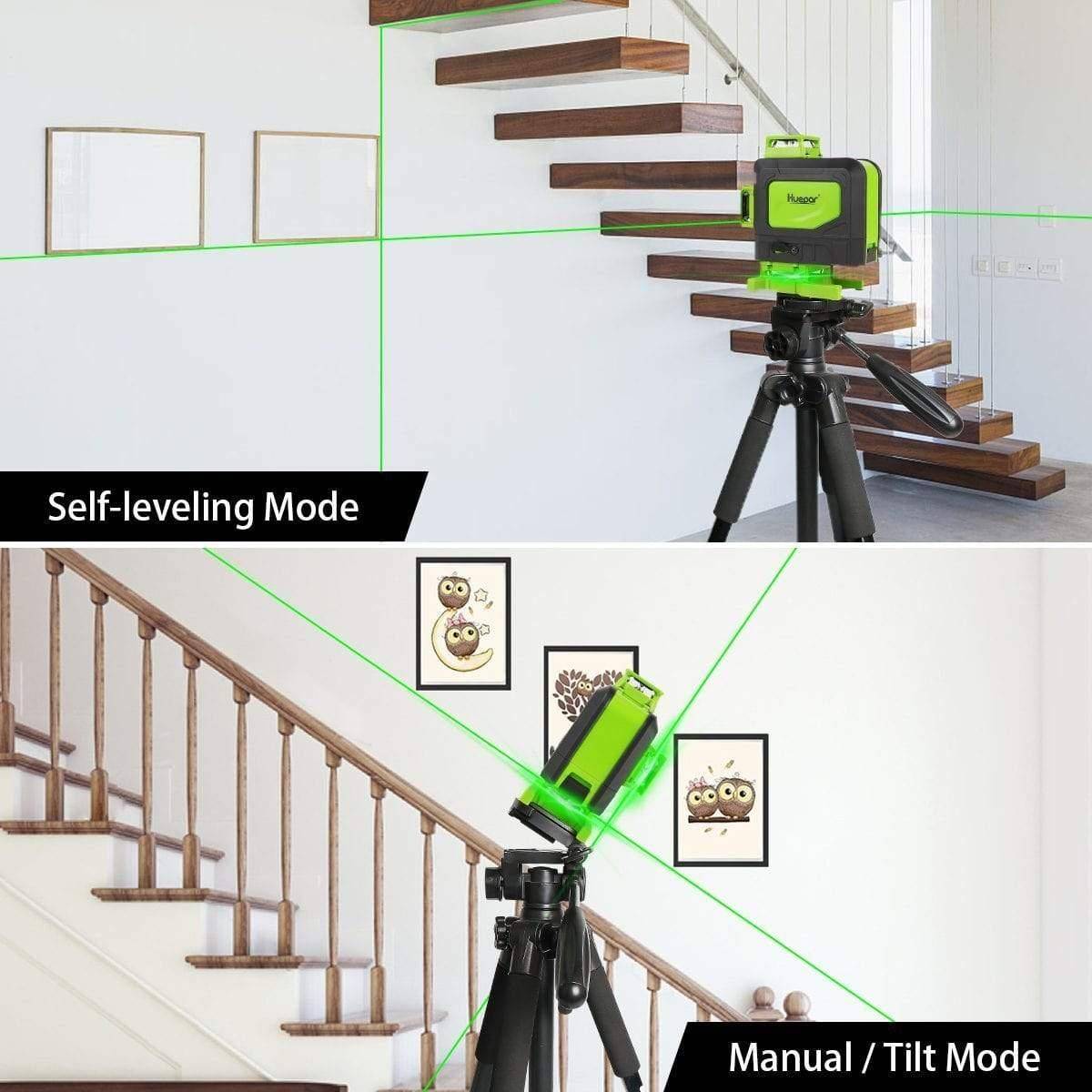 Huepar 904DG - 4x360° Green Cross Line Floor Laser Tool with Remote Control & magnetic Bracket - HUEPAR UK