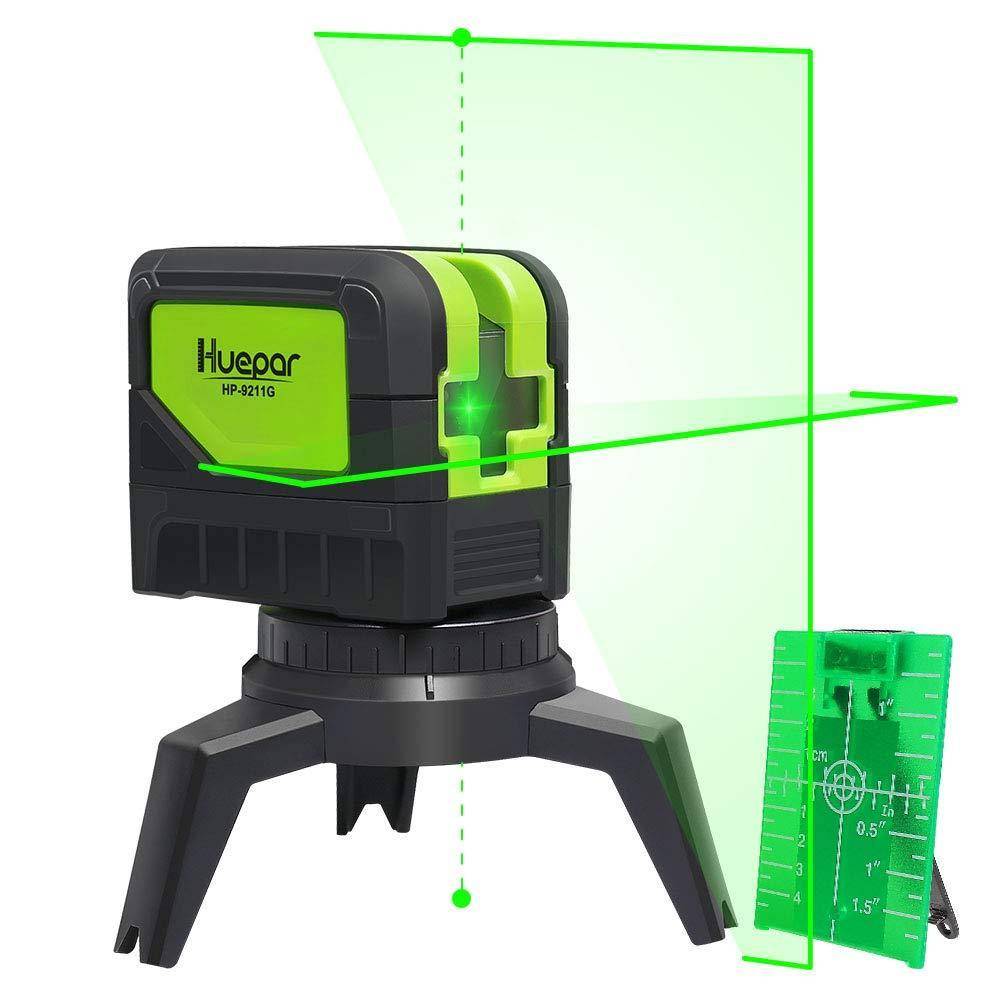 Huepar 9211G - Green Beam Cross Line Self-Leveling Alignment Laser Level with 2 Plumb Dots - HUEPAR UK