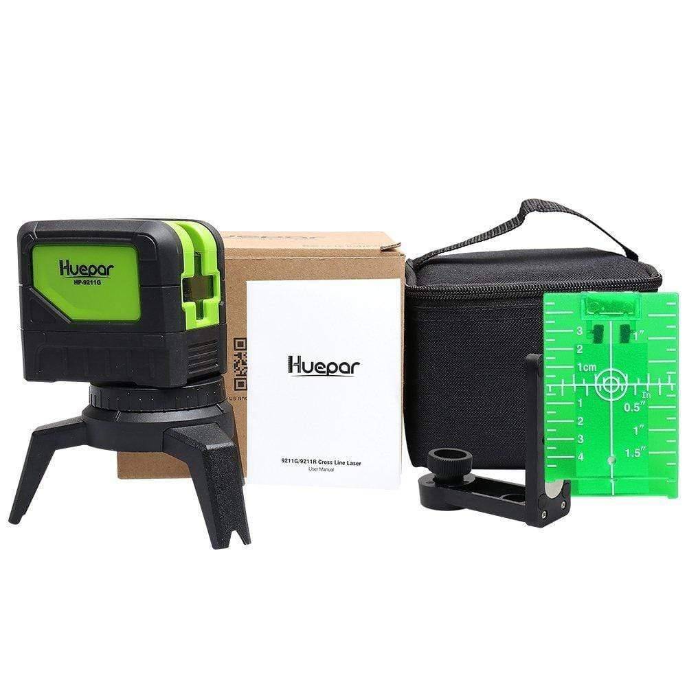 Huepar 9211G - Green Beam Cross Line Self-Leveling Alignment Laser Level with 2 Plumb Dots - HUEPAR UK