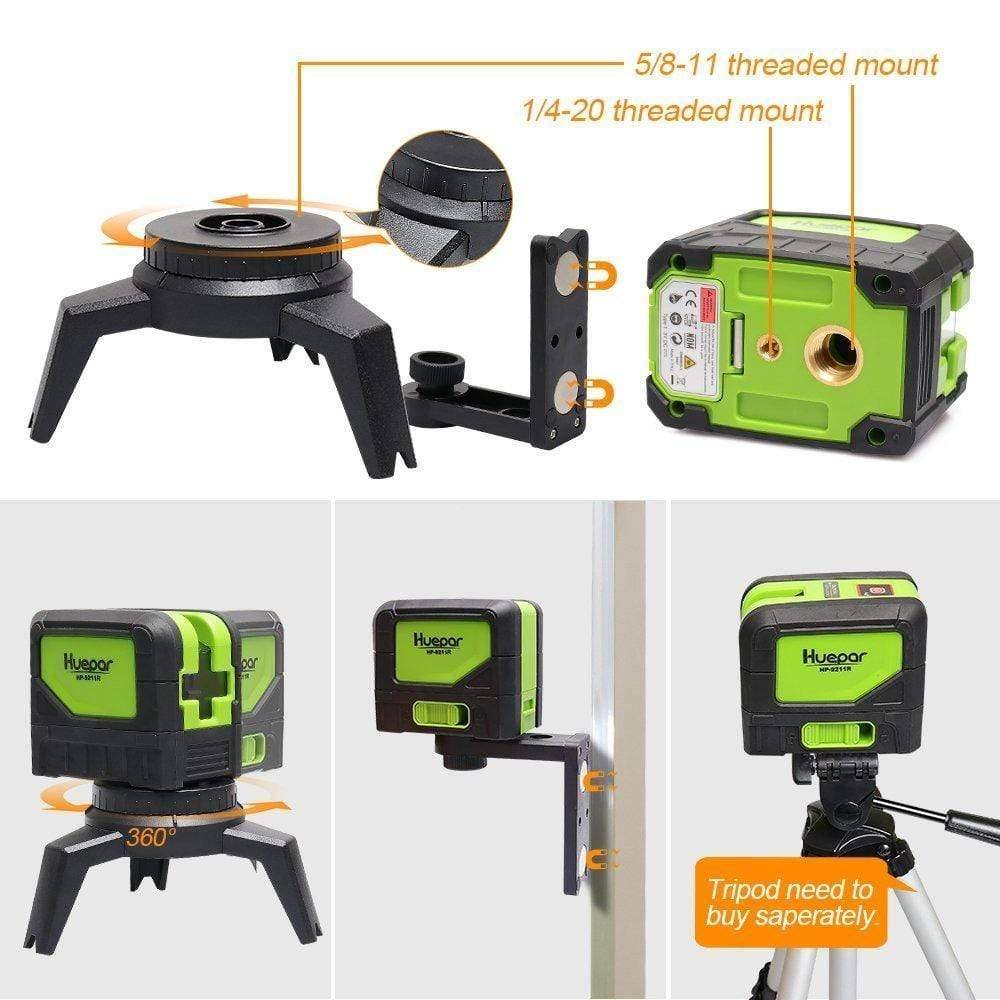 Huepar 9211G - Green Beam Cross Line Self-Leveling Alignment Laser Level with 2 Plumb Dots - HUEPAR UK