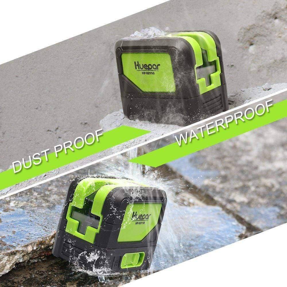 Huepar 9211G - Green Beam Cross Line Self-Leveling Alignment Laser Level with 2 Plumb Dots - HUEPAR UK