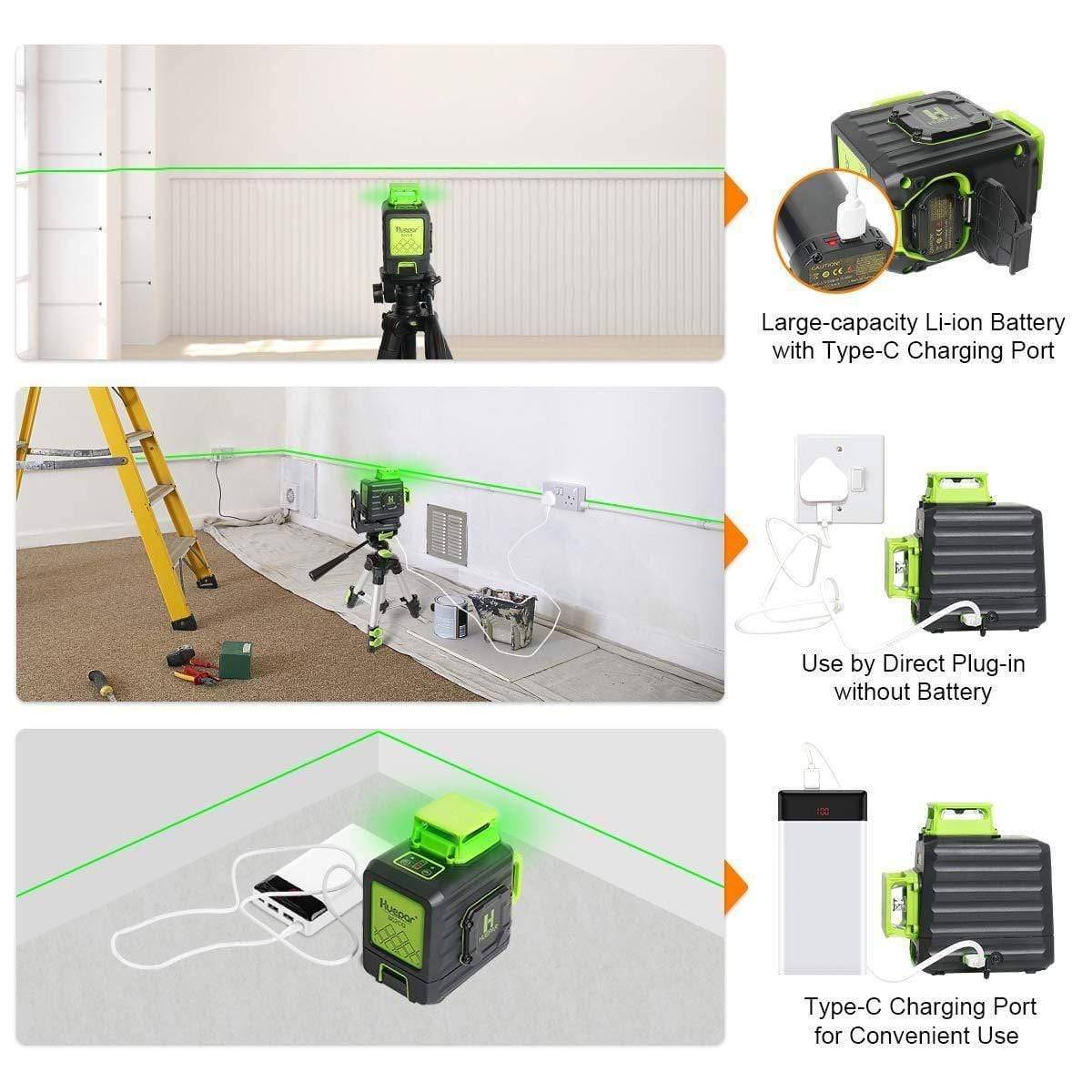 Huepar B02CG - 360° Green Beam Dual Plane Leveling and Alignment Cross Line Self-leveling Laser Level - HUEPAR UK