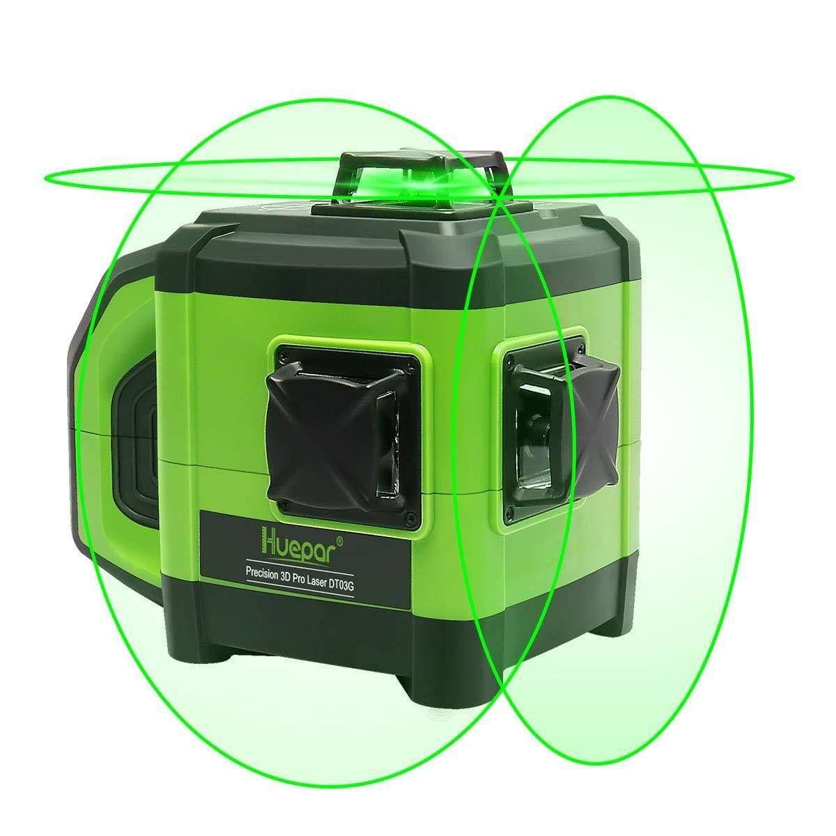 Huepar DT03CG+ 3x360° Dual Slope Function Cross Line Self-Leveling 3D Green Beam Laser Level with Receiver - HUEPAR UK