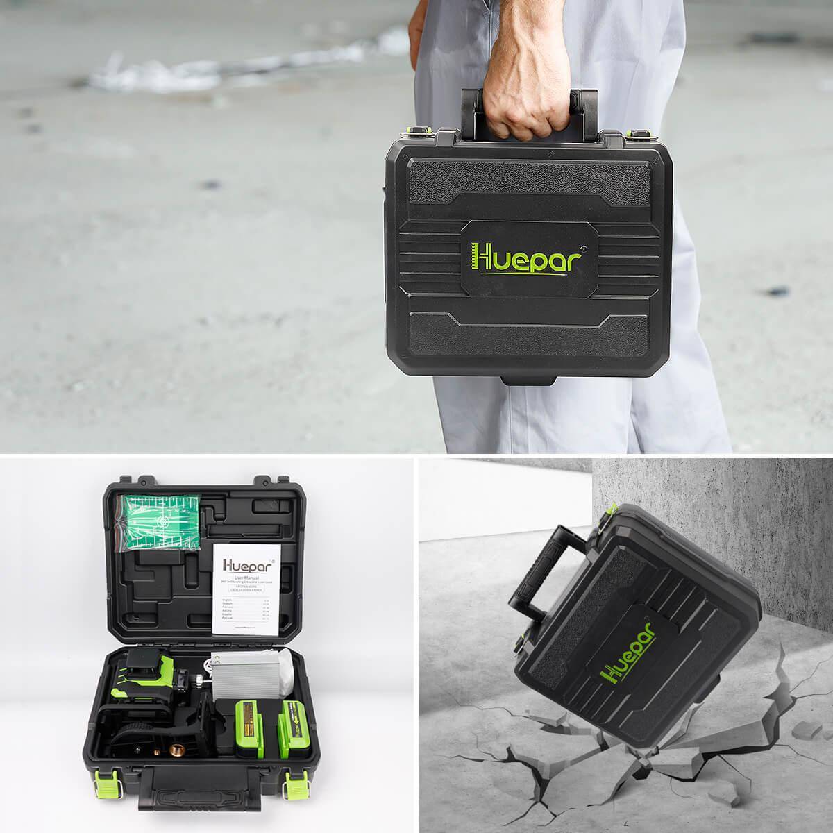 Huepar LS04CG - Self-leveling 4x360 Green Cross Line Floor Laser Tool with Remote Control - HUEPAR UK