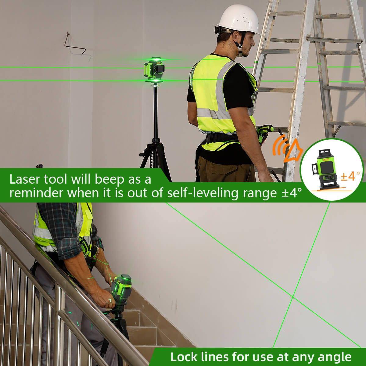 Huepar LS04CG - Self-leveling 4x360 Green Cross Line Floor Laser Tool with Remote Control - HUEPAR UK