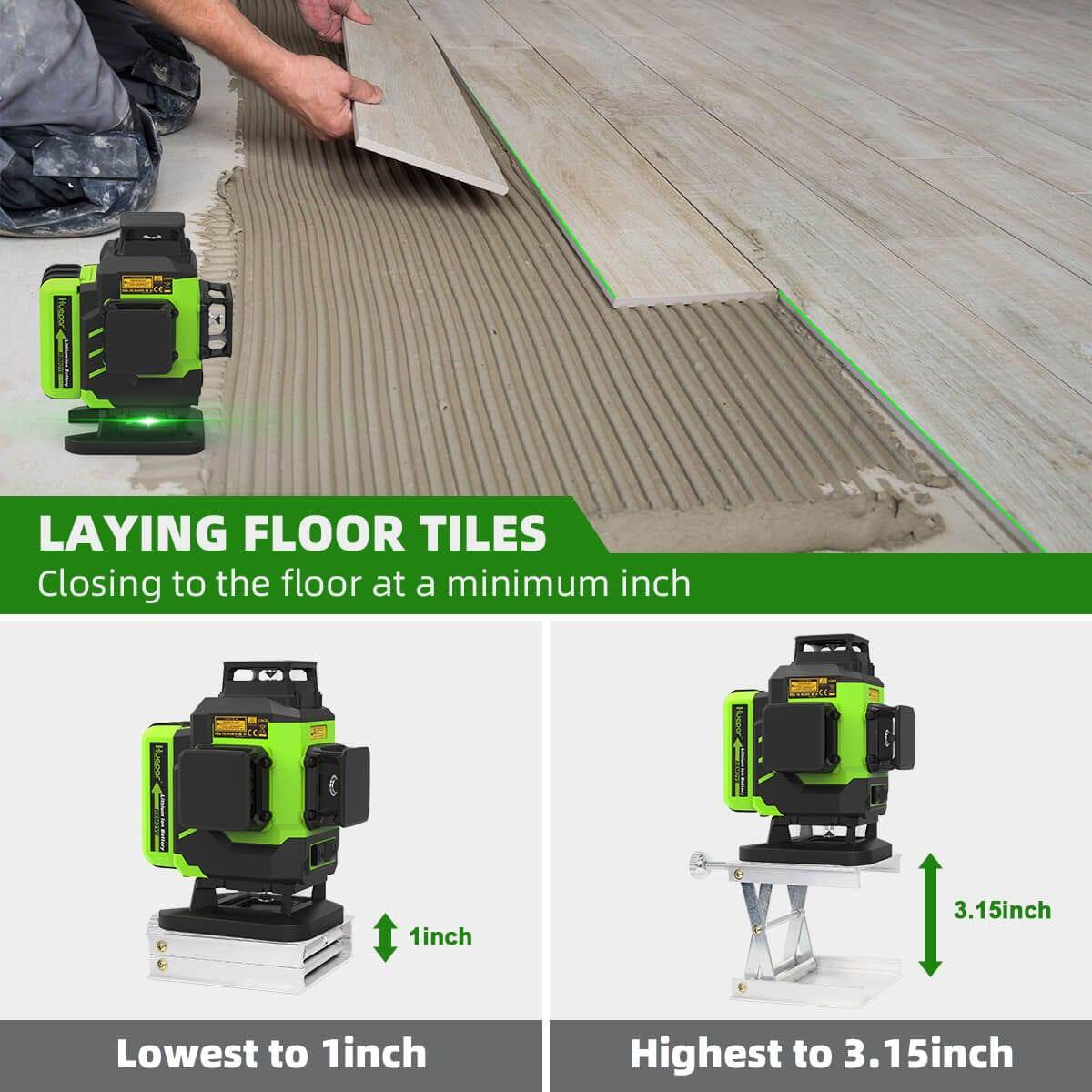 Huepar LS04CG - Self-leveling 4x360 Green Cross Line Floor Laser Tool with Remote Control - HUEPAR UK