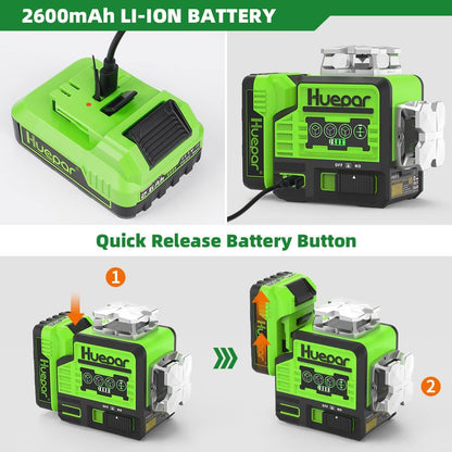 Huepar P02CG - 2 x 360° Green Bluetooth Self-Leveling 12 Lines Cross Laser Tool with Pulse Mode - HUEPAR UK