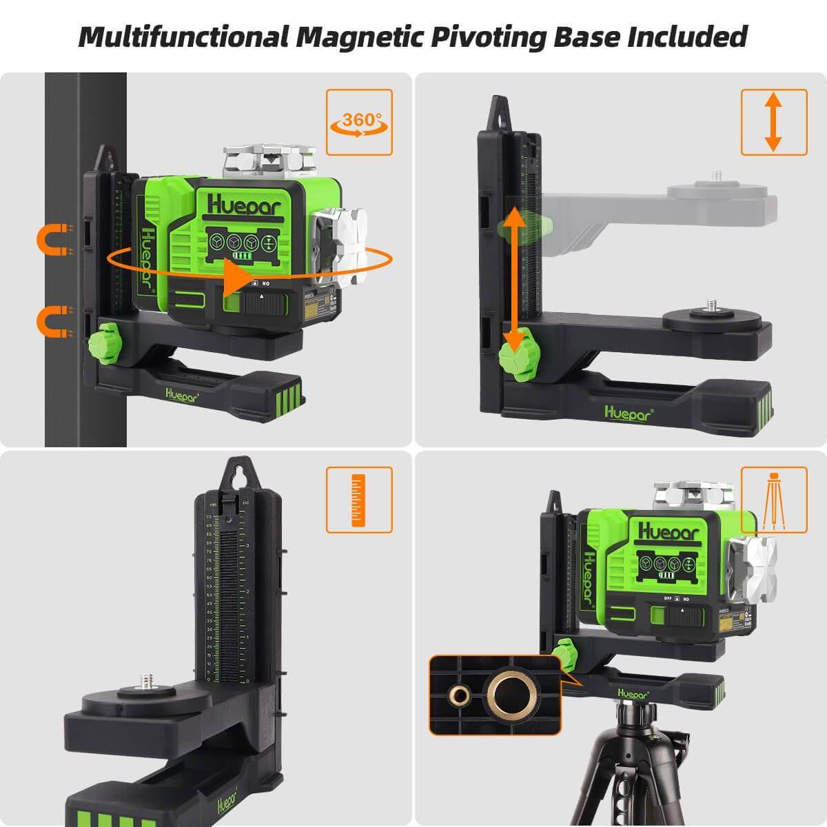 Huepar P02CG - 2 x 360° Green Bluetooth Self-Leveling 12 Lines Cross Laser Tool with Pulse Mode - HUEPAR UK