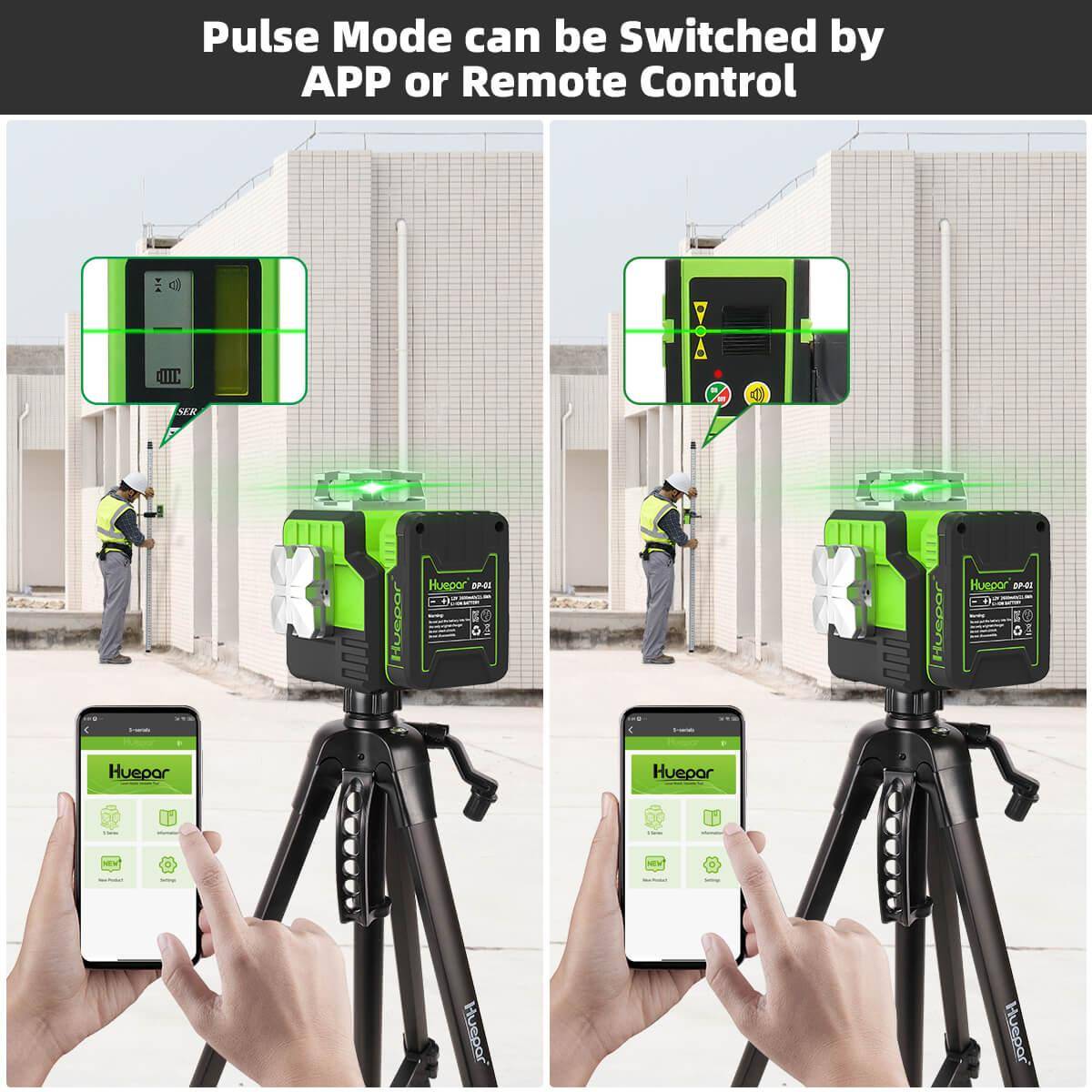 Huepar P02CG - 2 x 360° Green Bluetooth Self-Leveling 12 Lines Cross Laser Tool with Pulse Mode - HUEPAR UK