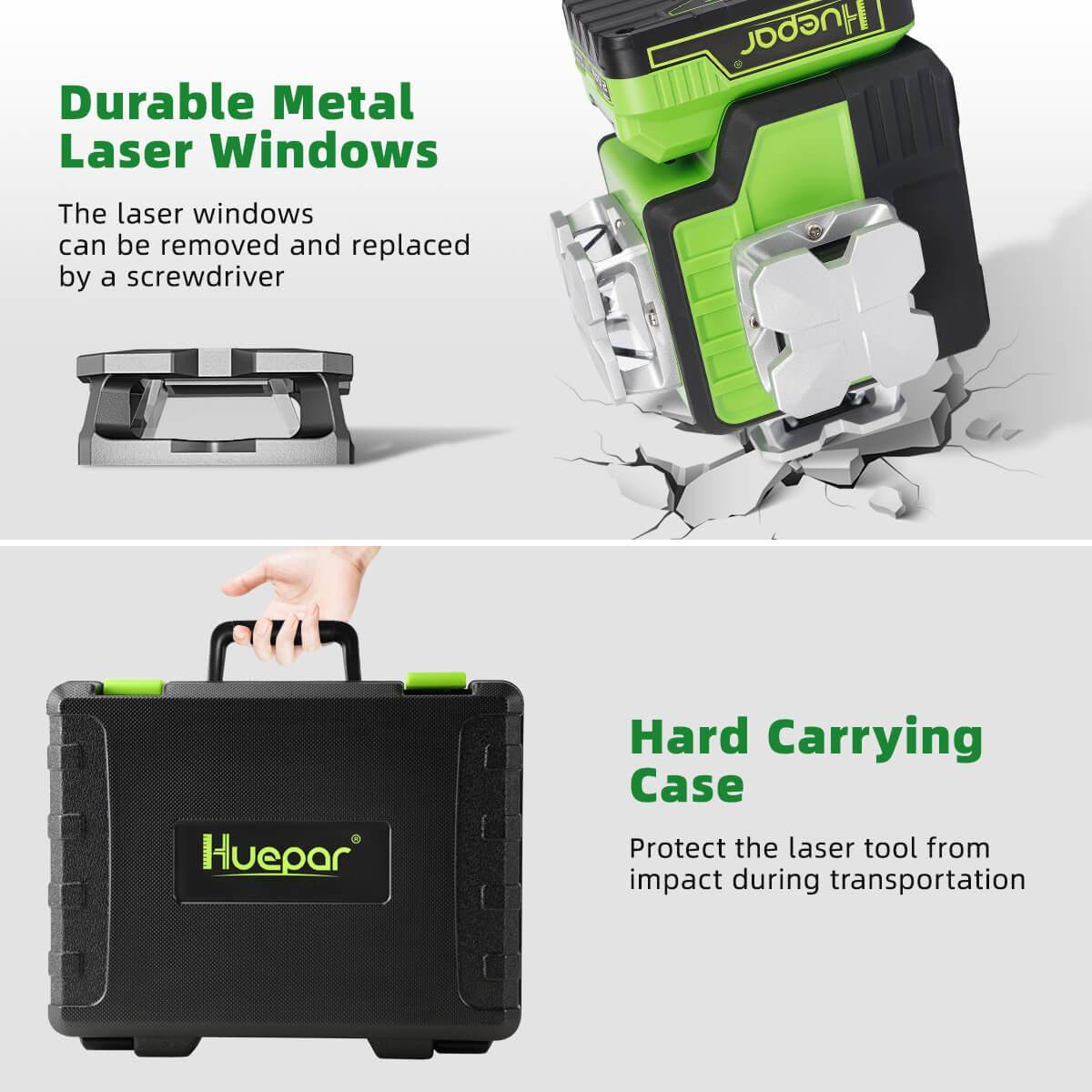 Huepar P03CG - Self Leveling 3x360°Bluetooth outdoor Line Laser 3D Green Beam with Hard Carry Case - HUEPAR UK