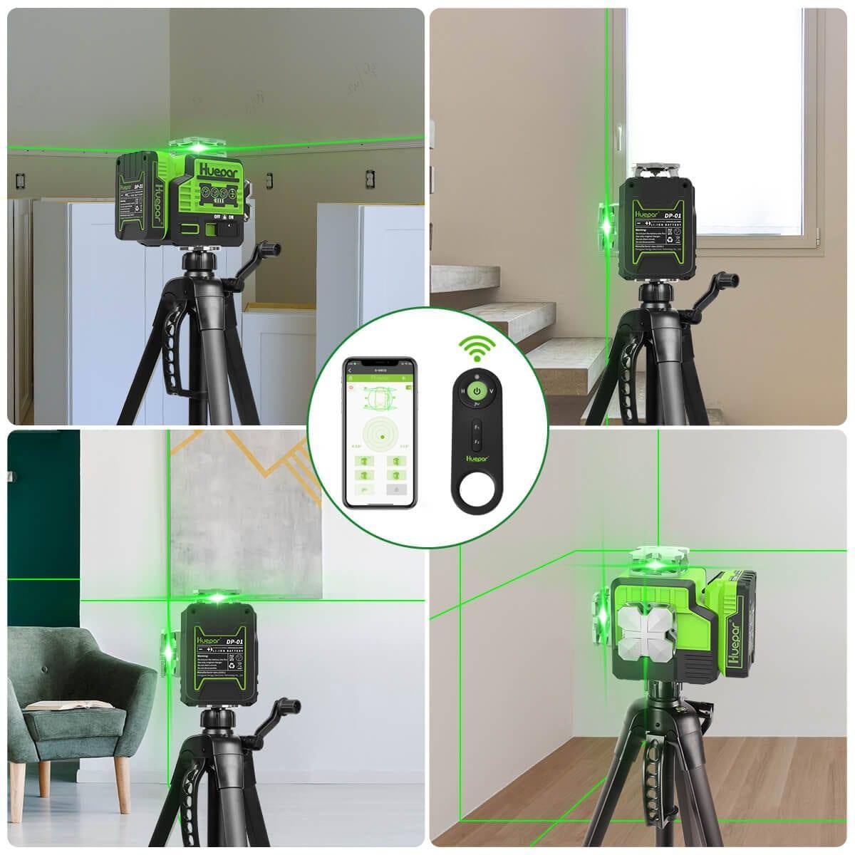 Huepar P03CG - Self Leveling 3x360°Bluetooth outdoor Line Laser 3D Green Beam with Hard Carry Case - HUEPAR UK