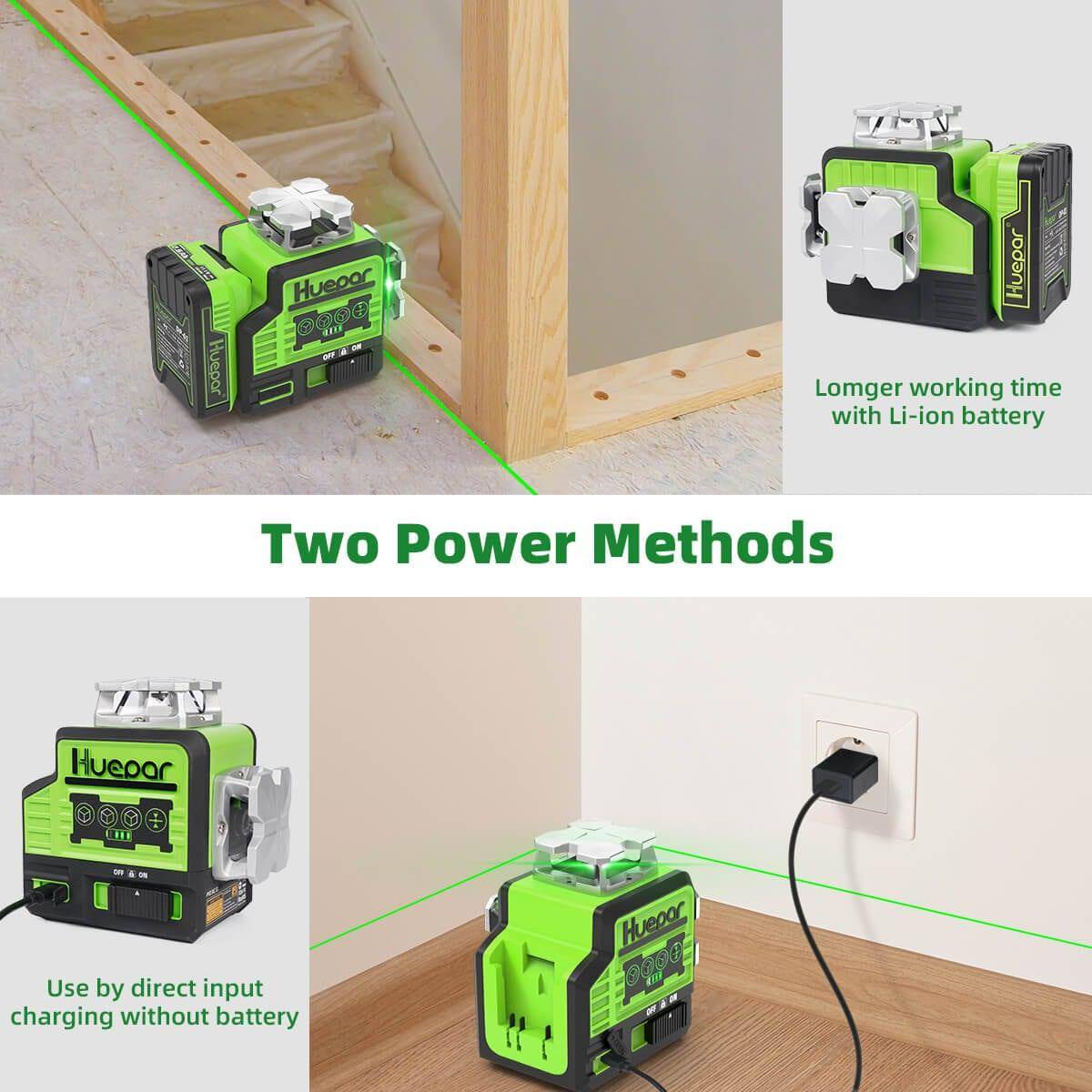 Huepar P03CG - Self Leveling 3x360°Bluetooth outdoor Line Laser 3D Green Beam with Hard Carry Case - HUEPAR UK