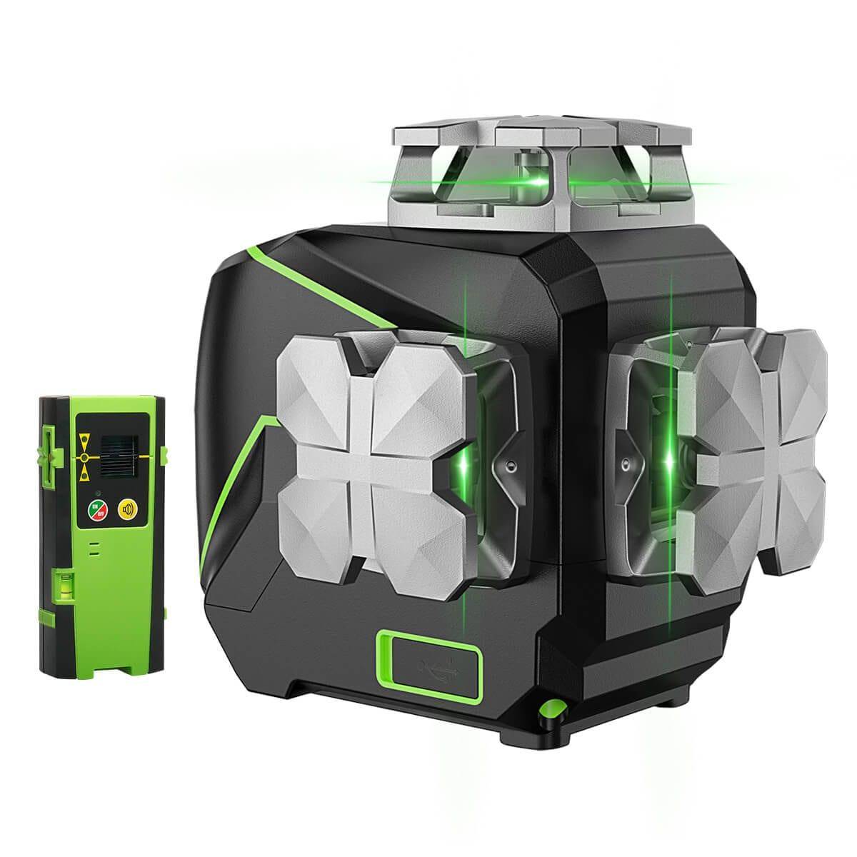 Huepar 3D Self-Leveling Laser Level Green Beam 3 x 360° Cross Line Laser  Leveler Tools with Bluetooth & Li-ion Battery P03CG 